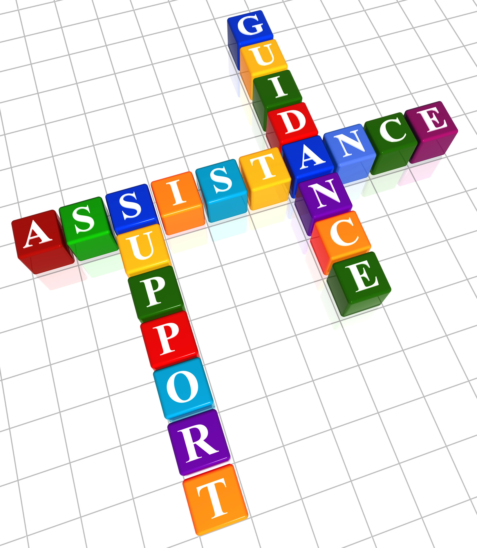 assistance, support, guidance in color cubes crossword